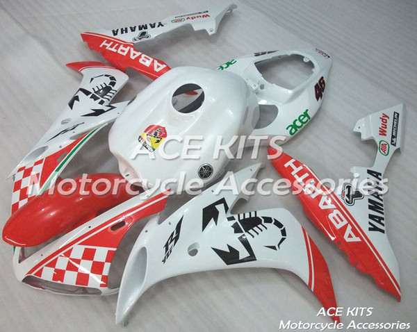 ACE Motorcycle Fairings For YAMAHA YZF R1 2004 2005 2006 Compression or Injection Bodywork shocking white and red +TANK No.1097