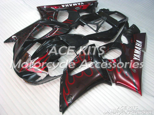 ACE KITS Motorcycle fairing For YAMAHA YZF R6 1998-2002 Injection or Compression Bodywork glamorous black red flame NO.2302