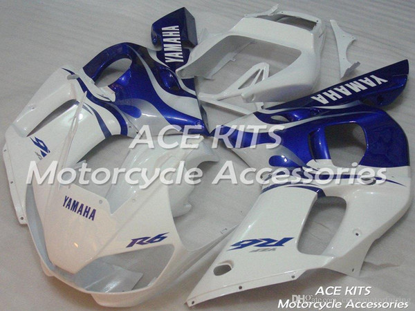 ACE KITS Motorcycle fairing For YAMAHA YZF R6 1998-2002 Injection or Compression Bodywork glamorous white Blue NO.2308