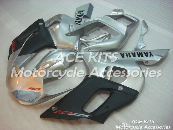 ACE KITS Motorcycle fairing For YAMAHA YZF R6 1998-2002 Injection or Compression Bodywork glamorous silver black NO.2312