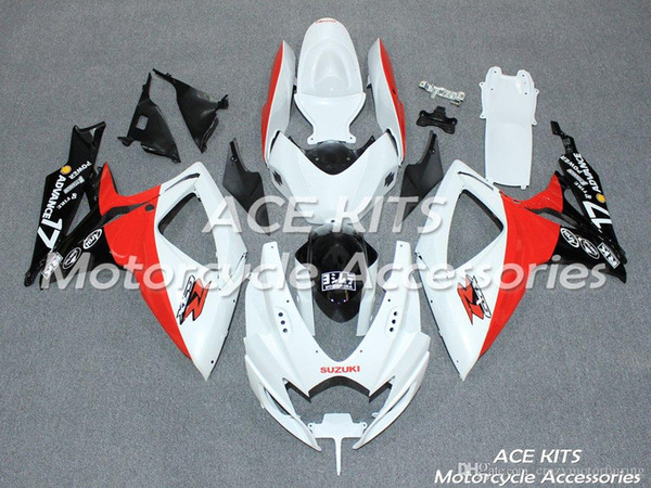 ACE KITS Motorcycle fairing For SUZUKI GSXR600 GSXR750 2006 2007 Injection or Compression Bodywork White Red NO.V82