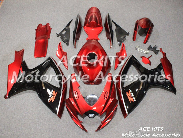 ACE KITS Motorcycle fairing For SUZUKI GSXR600 GSXR750 2006 2007 Injection or Compression Bodywork Tiffany Red Black NO.V71