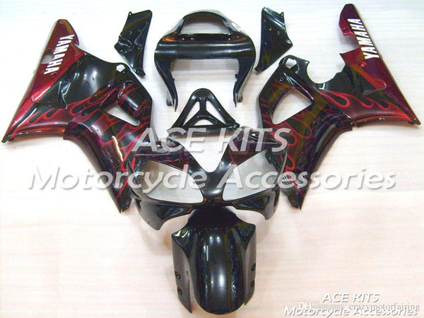 ACE KITS Motorcycle fairing For YAMAHA YZF R1 2000-2001 Injection or Compression Bodywork astonishing black red flame NO.2030