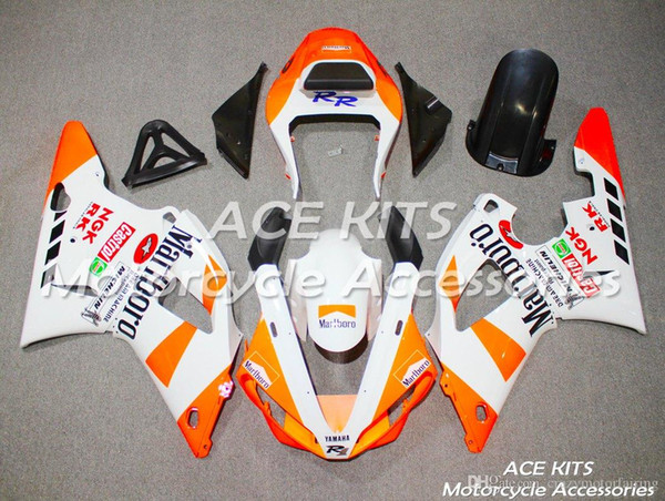 ACE KITS Motorcycle fairing For YAMAHA YZF R1 2000-2001 Injection or Compression Bodywork astonishing white orange NO.2038