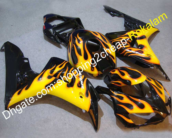 Yellow Flame Kit For Honda 06 07 CBR1000RR 2006 2007 CBR1000 RR Motorbike Black Body Motorcycle Fairing (Injection molding)