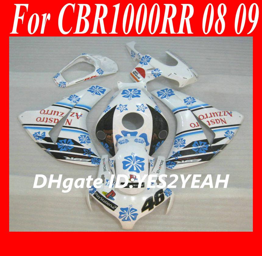 Motorcycle Fairing kit for Honda CBR1000RR 08 09 10 11 CBR 1000RR 2008 2009 2011 CBR1000 Blue flowers white Fairings set+Gifts HM32