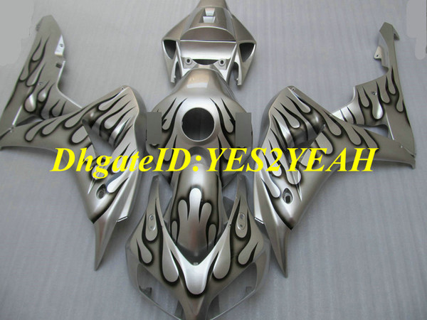 Custom Motorcycle Fairing kit for Honda CBR1000RR 06 07 CBR 1000RR 2006 2007 CBR1000 ABS black flames silver Fairings set+Gifts HH49