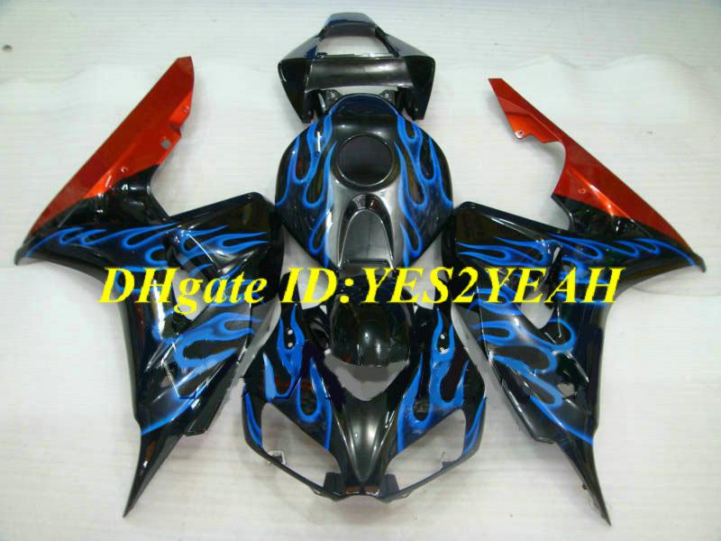 Exclusive Motorcycle Fairing kit for Honda CBR1000RR 06 07 CBR 1000RR 2006 2007 CBR1000 ABS Blue flames black Fairings set+Gifts HH38