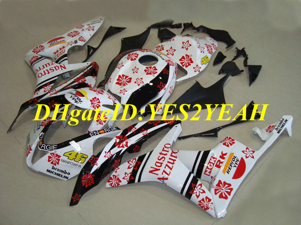 Custom Motorcycle Fairing kit for Honda CBR600RR 07 08 CBR 600RR F5 2007 2008 CBR600 ABS Red flowers white Fairings set+Gifts HX43