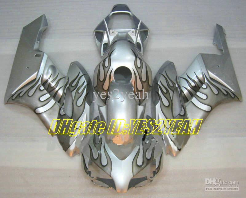 Custom Motorcycle Fairing kit for Honda CBR1000RR 04 05 CBR 1000RR 2004 2005 CBR1000 ABS Black flames silver Fairings set+Gifts HM32