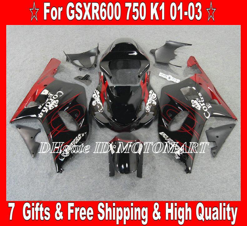 Fairing kit for 2001 2002 2003 SUZUKI GSXR600 750 GSXR 600 GSXR 750 K1 01 02 03 red black fairings SA23