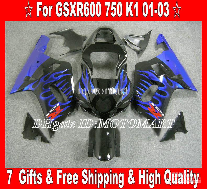 Fairing kit for 2001 2002 2003 SUZUKI GSXR600 750 GSXR 600 GSXR 750 K1 01 02 03 blue flames fairings SA62