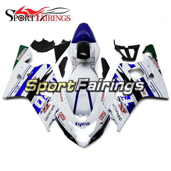 Complete White Blue Tyco Fairings For Suzuki GSXR600-750 Year 04 05 2004 2005 K4 Sportbike ABS Plastics Fairing Kit Injection Hulls