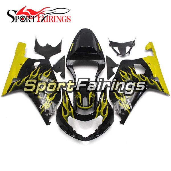 Complete Gloss Black Yellow Flame Fairings For Suzuki GSXR600 GSXR750 K1 2000 2001 2002 2003 ABS Plastic Motorbike Cowlings New