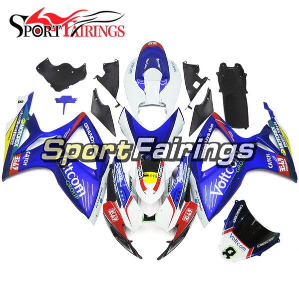 Complete Voltcom Blue White Fairings For Suzuki GSXR600-750 Year 2006 2007 06 07 K7 Sportbike ABS Plastics Injection Bodywork