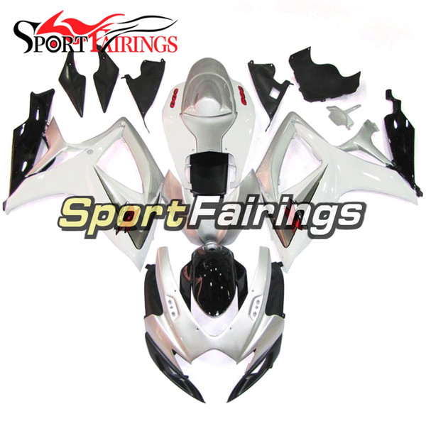 Complete Gloss Sliver White Black Fairings For Suzuki GSXR600-750 Year 2006 2007 06 07 K7 Sportbike ABS Plastics Injection Bodywork