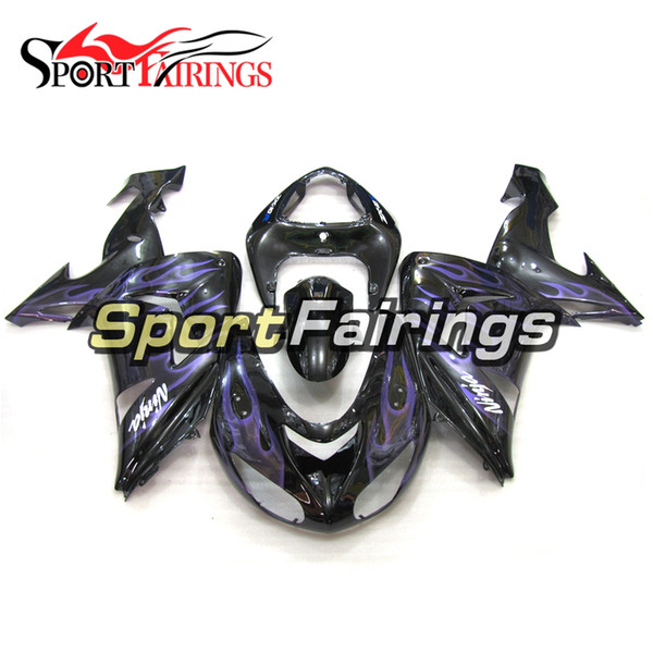 ZX-10R 06 07 Motorcycle Black With Purple Flames Full Fairing Kit For Kawasaki Ninja ZX10R 2006 2007 Fairings Body Kit ABS Plastic Bodywork