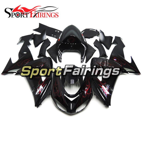 ZX-10R NINJA 06 07 Black With Red Flames Motorcycles Complete Fairing Kit For Kawasaki Ninja ZX10R 2006 2007 Fairings ABS Plastics Body Kits