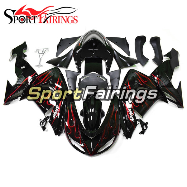 New ZX-10R NINJA ZX10R 06 07 Black With Red Flames Complete Bodywork For Kawasaki Ninja ZX10R 2006 2007 Motorcycles ABS Plastics Fairing Kit