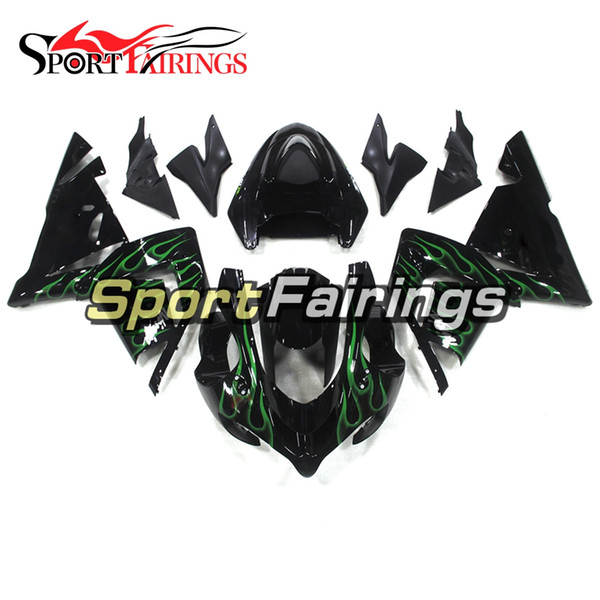 Injection Full Fairing Kit For Kawasaki Ninja 2004 2005 ZX10R 04 05 ABS Plastic Motorcycle Black With Green Flames Fairings Body Kit Covers