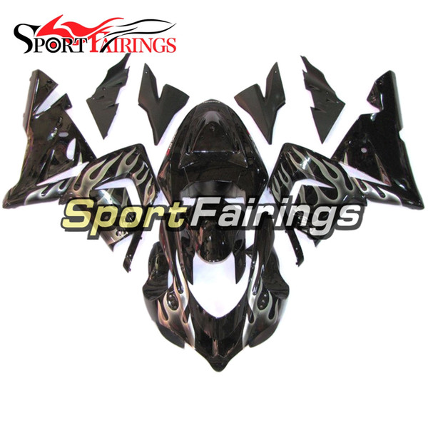 Injection Black With Silver Flames Full Fairing Kit For Kawasaki Ninja 2004 2005 ZX10R 04 05 ABS Plastic Motorcycle Fairings Bodywork Covers