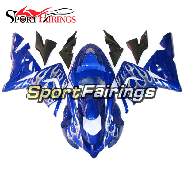 Injection ZX-10R 04 05 Blue With Silver Flames Fairing Kit For Kawasaki Ninja 2004 2005 ZX10R 04 05 ABS Plastic Motorcycle Fairings Body Kit