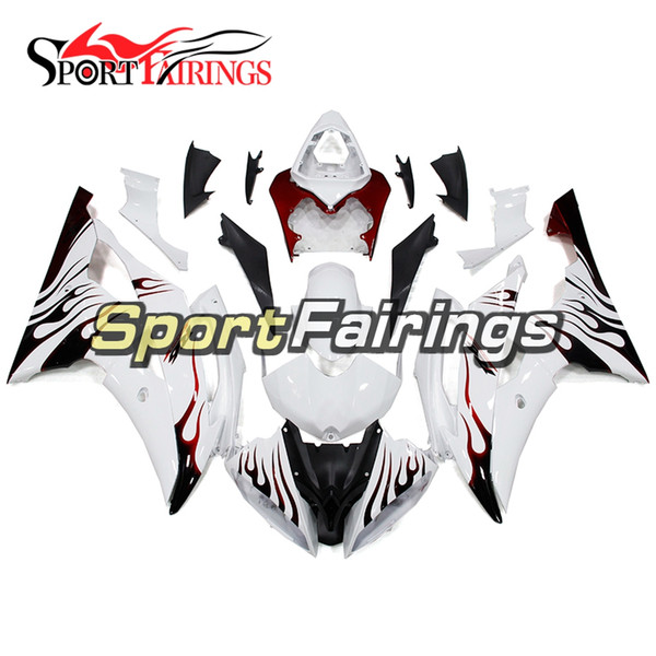 White With Red Flames Full Motorcycles Fairings For Yamaha YZF600 R6 YZF-R6 2008 - 2016 14 15 16 Injection ABS Plastic Motorcycle Cowlings