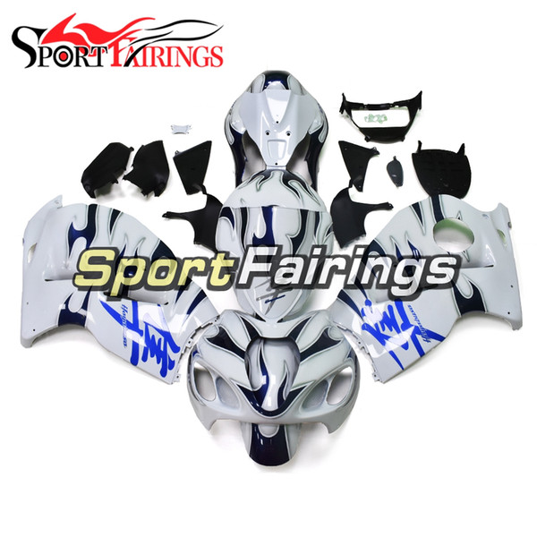 Fairings For Suzuki GSXR1300 Hayabusa 97 98 99 05 06 07 1997 - 2007 ABS Injection Motorcycle Fairing Kit Bodywork Gloss White Blue Flame