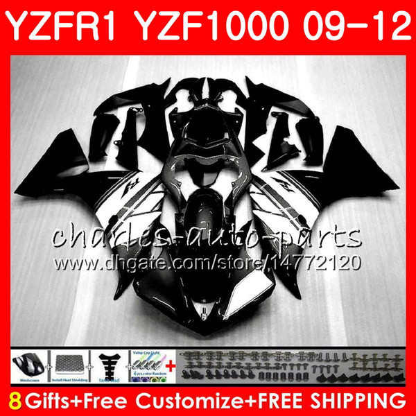 Body For YAMAHA YZF Black white 1000 R 1 YZFR1 09 10 11 12 Bodywork 85NO39 YZF1000 YZF R1 2009 2010 2011 2012 YZF-1000 YZF-R1 09 12 Fairing