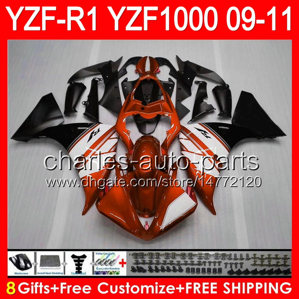 8gifts Body For YAMAHA YZFR1 09 10 11 YZF-R1 09-11 gloss orange 95NO56 YZF 1000 YZF R 1 YZF1000 YZF R1 2009 2010 2011 orange black Fairing