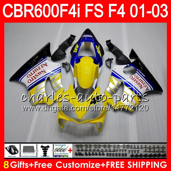 8Gifts 23Colors For HONDA CBR 600 F4i 01-03 CBR600FS FS 28HM14 Yellow white CBR600 F4i 2001 2002 2003 CBR 600F4i CBR600F4i 01 02 03 Fairing