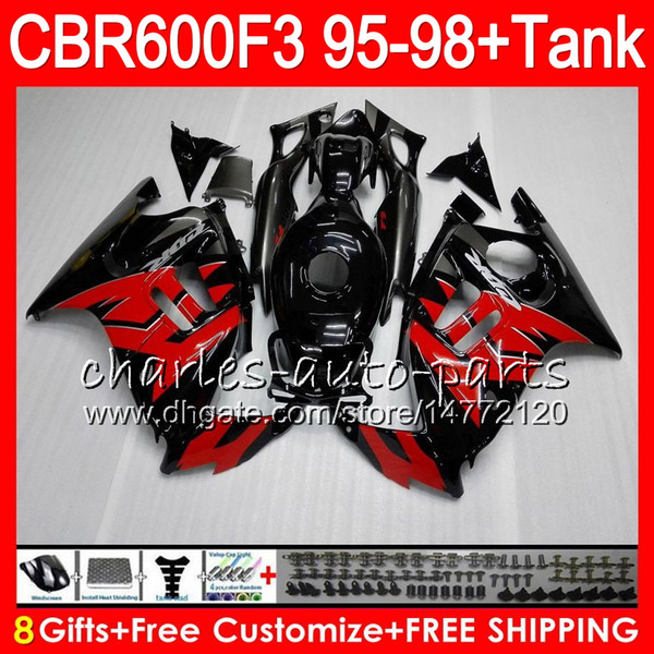 8 Gifts 23 Colors For HONDA CBR600F3 95 96 97 98 CBR600RR FS 2HM17 red flames CBR600 F3 600F3 CBR 600 F3 1995 1996 1997 1998 Fairing black