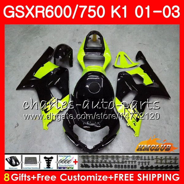 8Gifts Green black hot Body For SUZUKI GSX-R750 GSXR 600 750 GSXR600 01 02 03 4HC.45 GSXR-600 K1 GSX R750 GSXR750 2001 2002 2003 Fairing kit