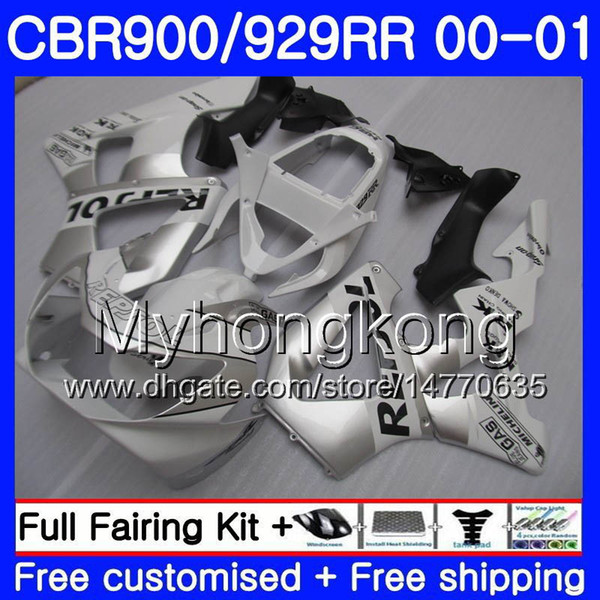 Body For HONDA CBR900 RR CBR 929 RR CBR 900RR CBR929RR 00 01 279HM.0 CBR 929RR CBR900RR CBR929 RR 2000 2001 Fairings kit Repsol White silver