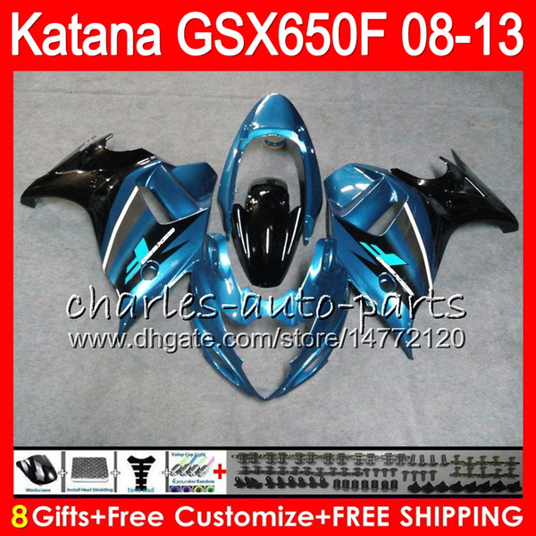 8Gifts Body For SUZUKI KATANA GSX 650F GSXF650 blue black 08 09 10 11 12 13 14 41NO42 GSXF 650 GSX650F 2008 2009 2010 2011 2012 2013 Fairing