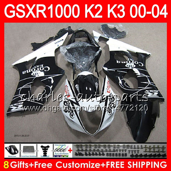 8Gifts 23Colors For SUZUKI GSXR1000 00 01 02 03 04 K2 CORONA black 14NO47 GSXR-1000 GSX R1000 2000 2001 2002 K3 GSXR 1000 2003 2004 Fairing