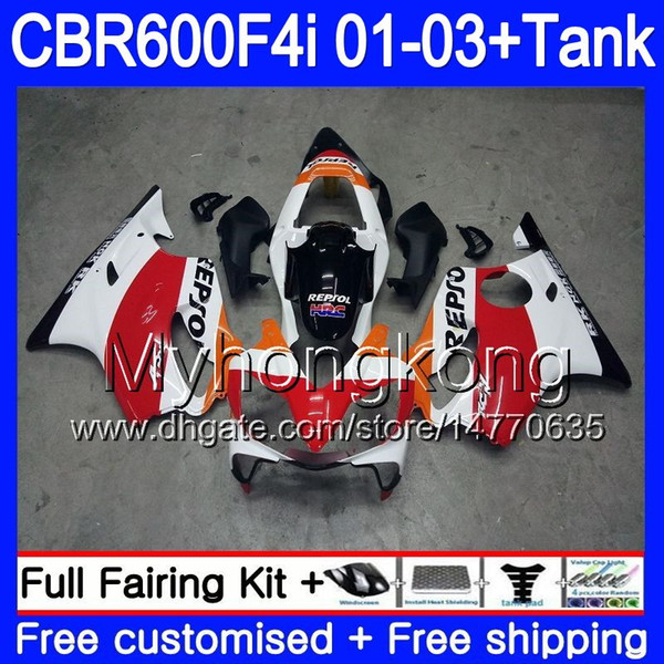 Body +Tank For HONDA CBR 600 F4i CBR 600F4i CBR600FS 600 FS 286HM.28 CBR600F4i 01 02 03 CBR600 F4i Repsol Red white 2001 2002 2003 Fairings