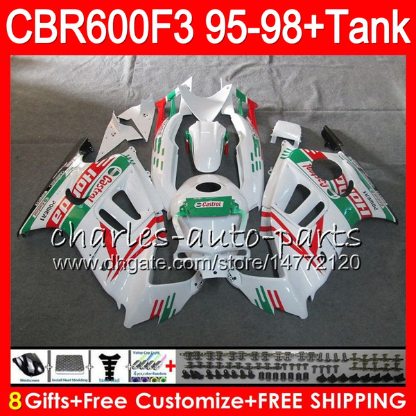 Castrol white 8 Gifts 23 Colors For HONDA CBR600F3 95 96 97 98 CBR600RR FS 2HM36 CBR600 F3 600F3 CBR 600 F3 1995 1996 1997 1998 red Fairing