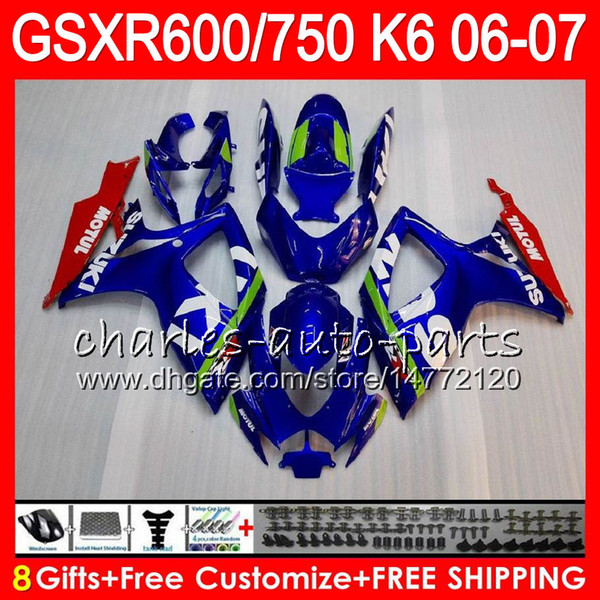 8Gifts 23Colors Body For SUZUKI GSX-R750 GSXR600 GSXR750 06 07 10HM8 GSX R600 R750 K6 GSX-R600 GSXR 600 750 2006 2007 Fairing Blue white