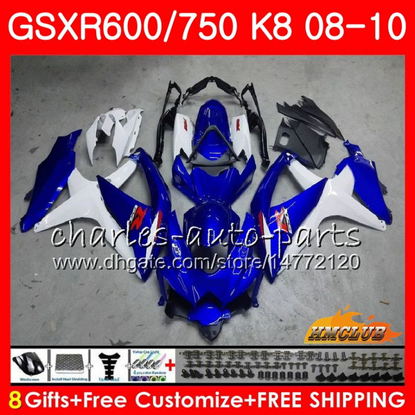 Bodys For SUZUKI Stock blue hot GSXR 600 750 GSX R750 R600 GSXR600 08 09 10 9HC.20 GSX-R750 GSXR-600 K8 GSXR750 2008 2009 2010 Fairing kit