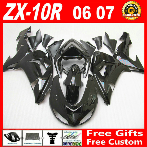 7 gifts ! Whole glossy black custom fairing kit FOR Kawasaki ninja ZX-10R 2006 2007 ZX10R bodywork 06 07 ZX 10R fairings