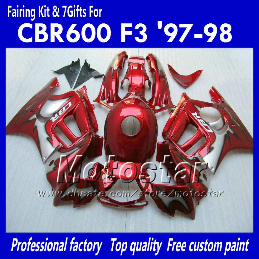 Fairing bodykit for HONDA CBR600 F3 97 98 CBR 600 F3 1997 1998 CBR 600F3 97 98 all glossy red custom ABS fairings