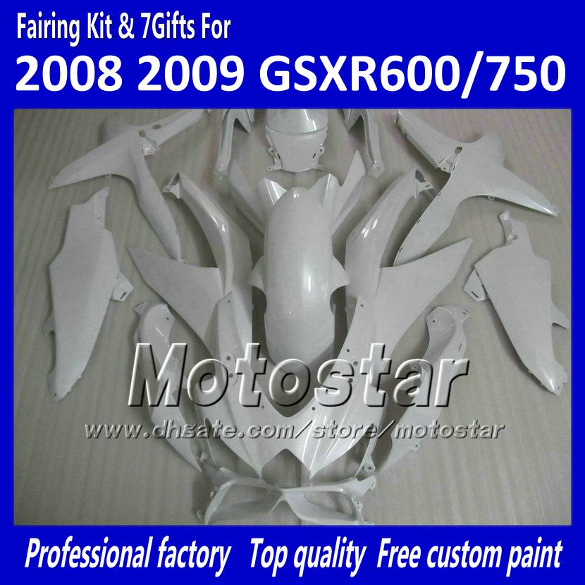 100% Injection molding fairings GSXR 600 750 2008 2009 2010 K8 GSXR600 GSXR750 08 09 10 all glossy white accept custom paint job