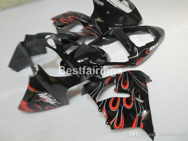 High quality bodywork fairing kit for Kawasaki Ninja ZX9R 02 03 red flames black fairings set ZX9R 2002 2003 HH26