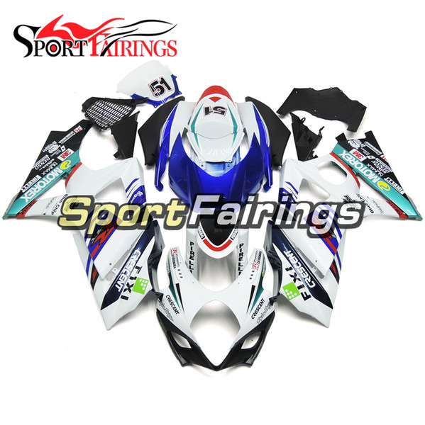 Complete Injection Fixi White Blue Pattern Fairings For Suzuki GSXR1000 GSX-R1000 K7 07 08 2007 2008 Sportbike ABS Motorcycle Bodywork