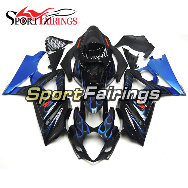 Complete Black Blue Flame Injection Fairings For Suzuki GSXR1000 GSX-R1000 K7 07 08 2007 2008 Sportbike ABS Motorcycle Cowlings