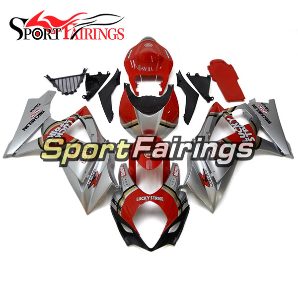 Complete Injection Gloss Red Sliver Lucky Strike Fairings For Suzuki GSXR1000 GSX-R1000 K7 07 08 2007 2008 Sportbike ABS Motorcycle Cowlings