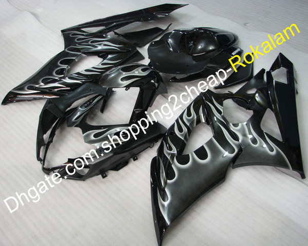 White Flame Fairings For Suzuki GSXR1000 K5 05 06 GSXR 1000 2005 2006 Black Body Cowling (Injection molding)