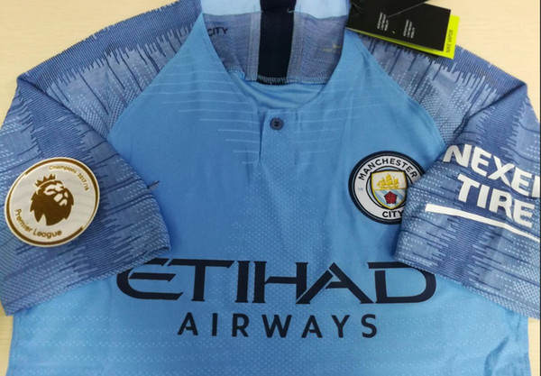 Player version City Home Blue Soccer Jerseys 18/19 #10 KUN AGUERO Away Soccer Shirt 2019 #17 DE BRUYNE Third Football Uniform