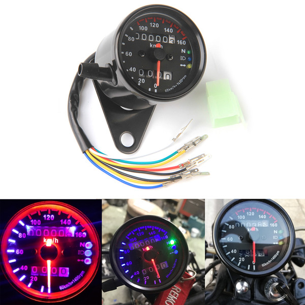 Black Round LCD Digital Light Odometer Speedometer Speed Meter Tachometer Gauge Universal 12V Motorcycle Instrument